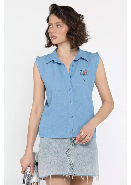 Nakışlı Kolsuz Kadın Keten Gömlek fiyatları