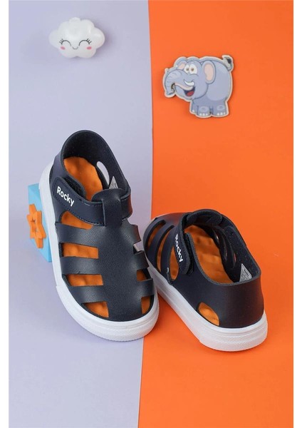 Lacivert Cırtlı Esnek Kaucuk Tabanlı Tam Ortapedik Dayanıklı Sneaker Çocuk Spor Sandalet