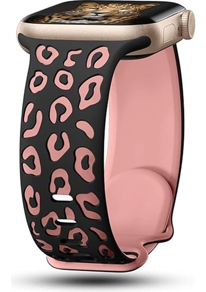 Apple Watch 10 46MM Redclick KRD-140 Leopar Desenli Kadın Silikon Kordon Strap Kayış