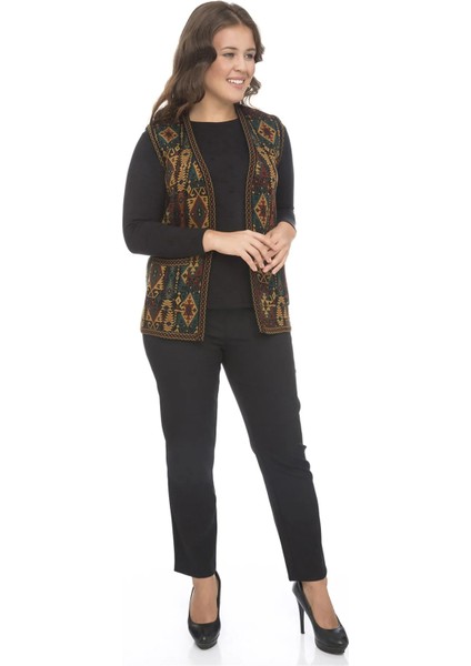 Kadın Etnik Desen Klasik Triko Örgü Kilim Yelek 1052