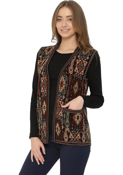 Kadın Etnik Desen Klasik Triko Örgü Kilim Yelek 1052