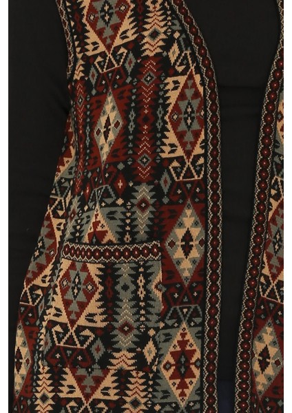 Kadın Etnik Desen Klasik Triko Örgü Kilim Yelek 1052