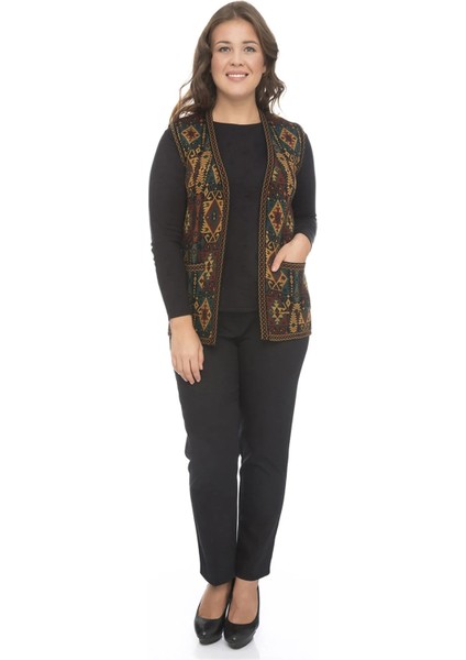 Kadın Etnik Desen Klasik Triko Örgü Kilim Anne Yelek 1052 modelleri