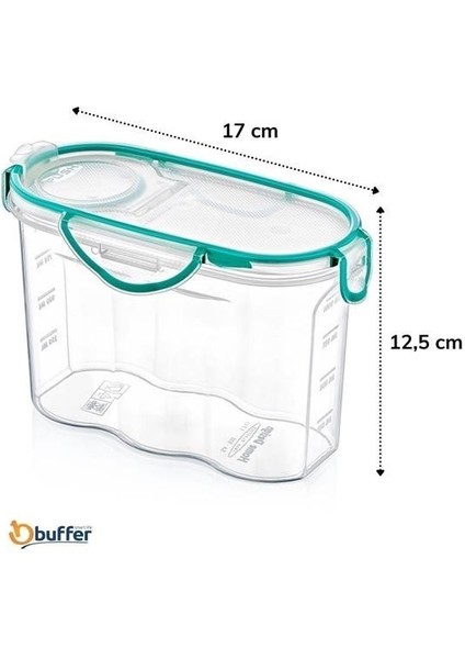Buffer® Kilitli Kapaklı Contalı Hava,su Sıvı Geçirmez 1,2 Litre Erzak Saklama KABI-SA580
