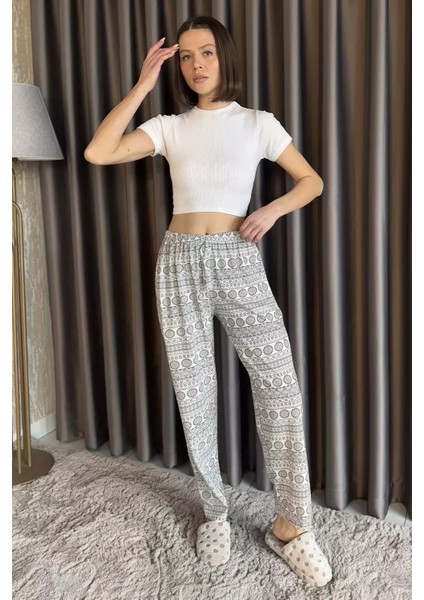 Kadın Bel Lastikli Desenli Alt Pijama