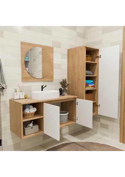 Rona 100 cm Banyo Dolabı Takımı - Ayna, Lavabo, Alt Dolap ve Boy Dolap Dahil fırsatları