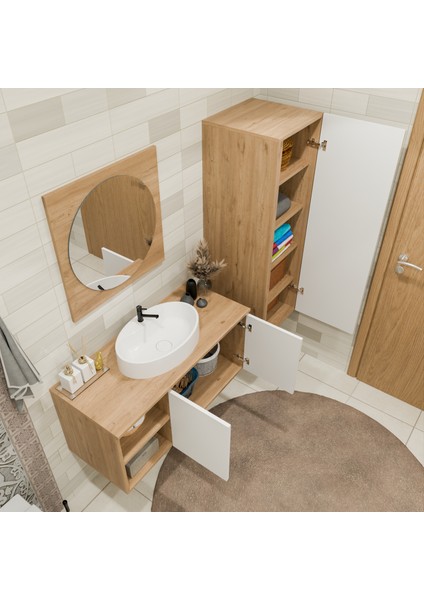 Rona 100 cm Banyo Dolabı Takımı - Ayna, Lavabo, Alt Dolap ve Boy Dolap Dahil indirimleri