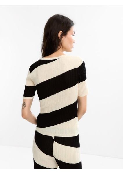 Çizgili Örme Sweatshirt