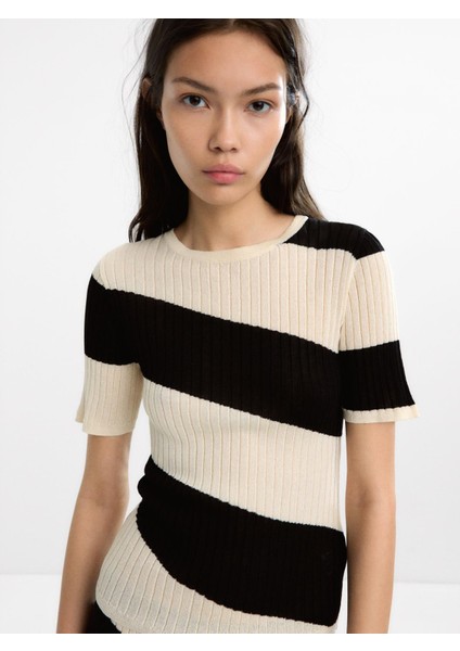 Çizgili Örme Sweatshirt