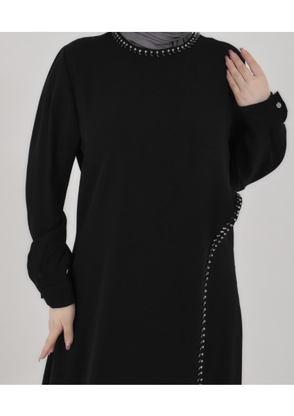 Gözdem Kadın Büyük Beden Krep Kumaş Taş Işlemeli Abiye Elbise modelleri