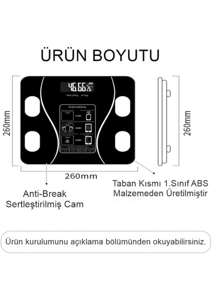 Supscale Dijital Baskül Yağ Su Kas Vücut Kitle Endeksi Kilo Ölçer Tartı