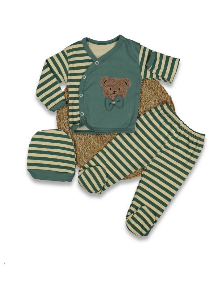 Ayıcık Süzene Nakış Papyonlu 3'lü Takım Şapkalı