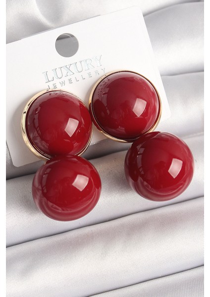 Pirinç Gold Renk Kırmızı Boncuk Model Kadın Küpe - EBJ250412W32561