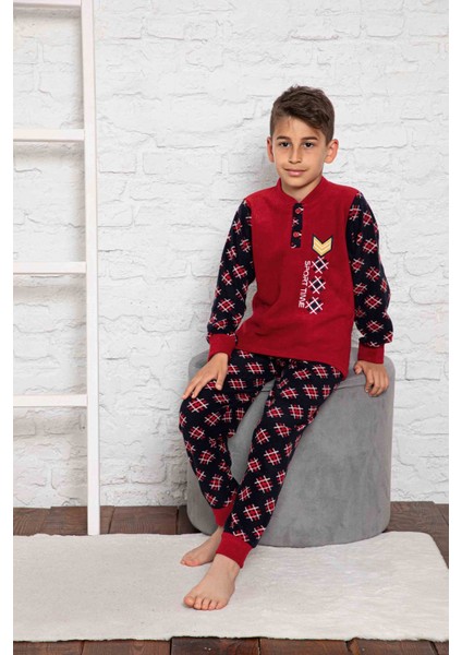 Yeni Sezon Sonbahar/kış Erkek Çocuk Gez Garson Polar Pamuk Desenli Pijama Takımı 3024-KIRMIZI fiyatları