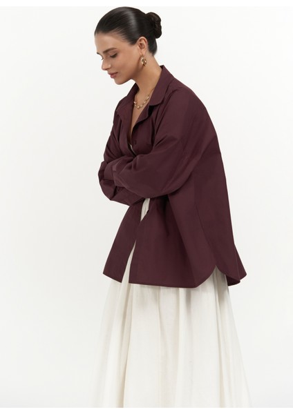 Josie Oversize Bordo Gömlek
