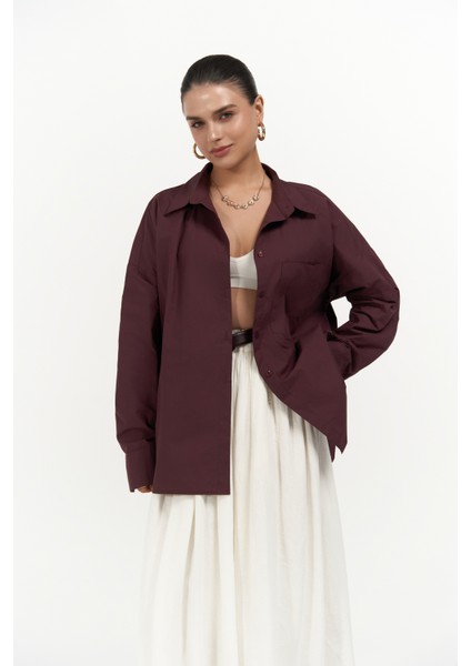 Josie Oversize Bordo Gömlek