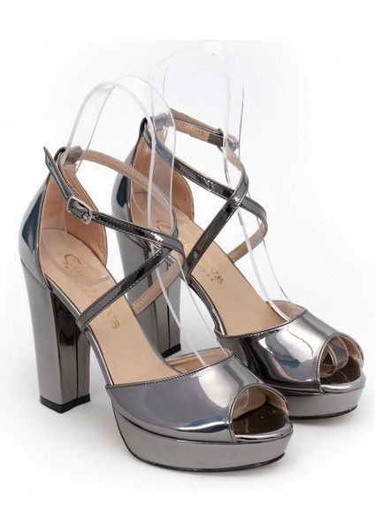 Platin Ayna Kadın Abiye Ayakkabı Kadın Topuklu Şık Gece Ayakkabısı Zarif Tasarım Yüksek Topuk