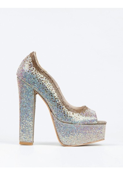 Gold Sultan Çift Renk Taşlı Klasik Köşe Kalıplı Kalın Topuklu Kadın Abiye Ayakkabı Kadın Topuklu Şık modelleri