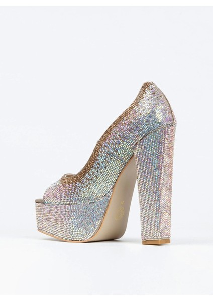 Gold Sultan Çift Renk Taşlı Klasik Köşe Kalıplı Kalın Topuklu Kadın Abiye Ayakkabı Kadın Topuklu Şık fırsatları