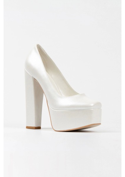 Sedef Cilt Klasik Köşe Kalıplı Kalın Topuklu Kadın Abiye Ayakkabı Kadın Topuklu Şık Gece Ayakkabısı