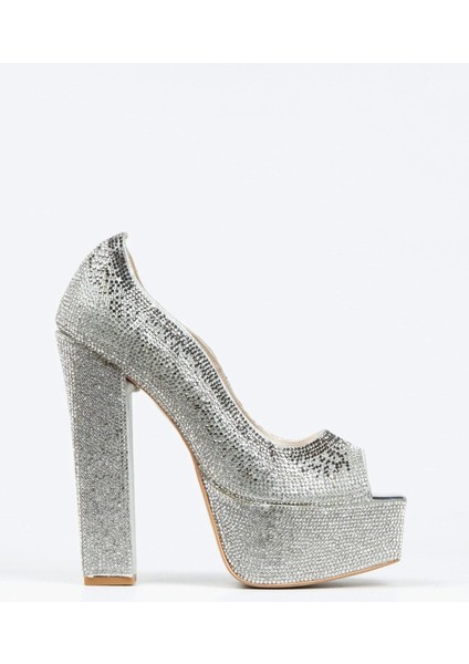 Gümüş Sultan Taşlı Klasik Köşe Kalıplı Kalın Topuklu Kadın Abiye Ayakkabı Kadın Topuklu Şık modelleri