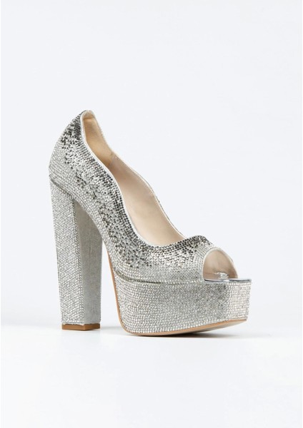 Gold Sultan Çift Renk Taşlı Klasik Köşe Kalıplı Kalın Topuklu Kadın Abiye Ayakkabı Kadın Topuklu Şık