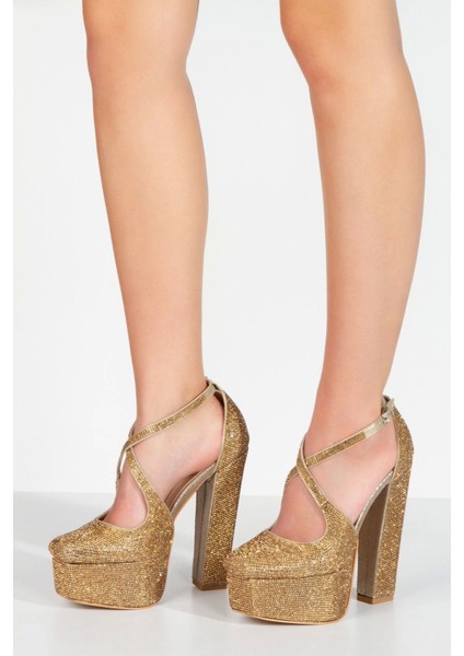 Gold Sultan Full Taş Klasik Köşe Kalıplı Kalın Topuklu Kadın Abiye Ayakkabı Kadın Topuklu Şık fiyatları