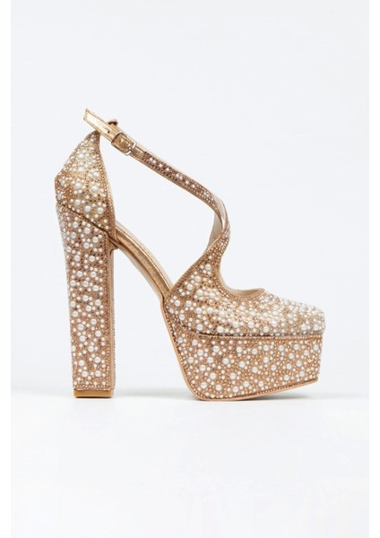 Gümüş Ayna Full İnci Taşlı Klasik Köşe Kalıplı Kalın Topuklu Kadın Abiye Ayakkabı Kadın Topuklu Şık modelleri