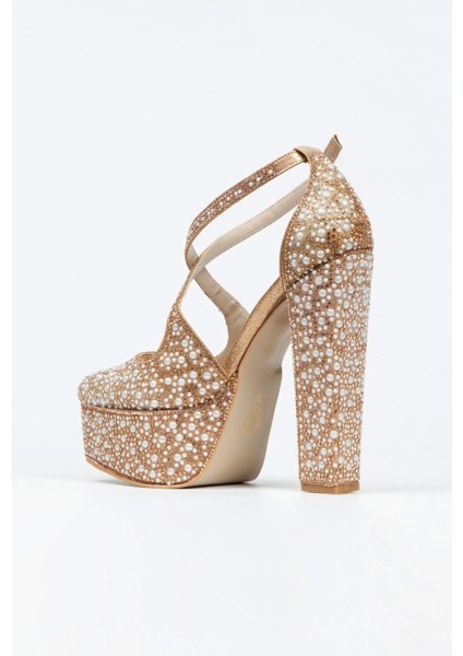 Gümüş Ayna Full İnci Taşlı Klasik Köşe Kalıplı Kalın Topuklu Kadın Abiye Ayakkabı Kadın Topuklu Şık fırsatları