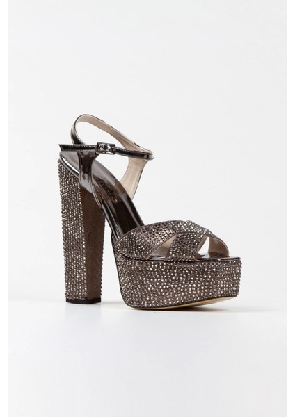 Gold Ayna Full Taşlı Klasik Köşe Kalıplı Kalın Topuklu Kadın Abiye Ayakkabı Kadın Topuklu Şık