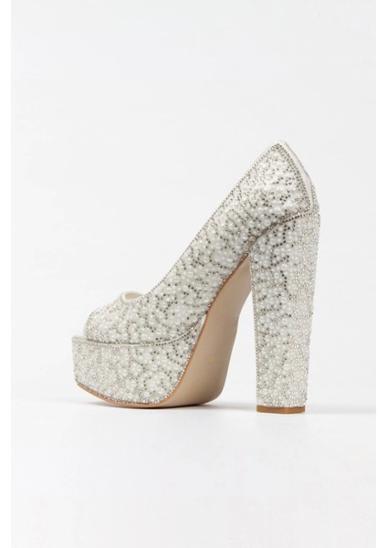 Gold Sultan Full İnci Taşlı Klasik Köşe Kalıplı Kalın Topuklu Kadın Abiye Ayakkabı Kadın Topuklu Şık fırsatları