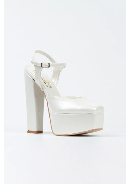 Sedef Cilt Klasik Köşe Kalıplı Kalın Topuklu Kadın Abiye Ayakkabı Kadın Topuklu Şık Gece Ayakkabısı