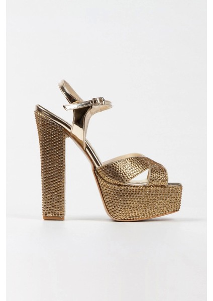 Gold Ayna Full Taşlı Klasik Köşe Kalıplı Kalın Topuklu Kadın Abiye Ayakkabı Kadın Topuklu Şık modelleri