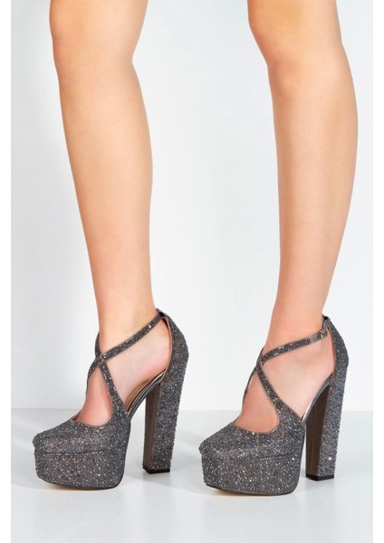 Gümüş Ayna Full İnci Taşlı Klasik Köşe Kalıplı Kalın Topuklu Kadın Abiye Ayakkabı Kadın Topuklu Şık fiyatları