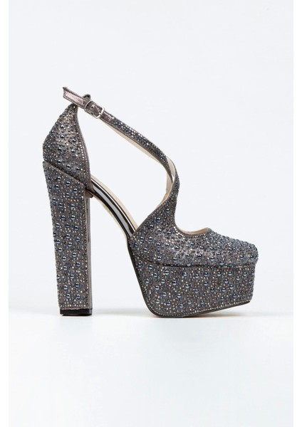 Gümüş Ayna Full İnci Taşlı Klasik Köşe Kalıplı Kalın Topuklu Kadın Abiye Ayakkabı Kadın Topuklu Şık modelleri