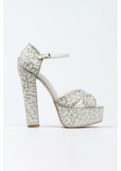 Gümüş Sultan Full İnci Taşlı Klasik Köşe Kalıplı Kalın Topuklu Kadın Abiye Ayakkabı Kadın Topuklu modelleri