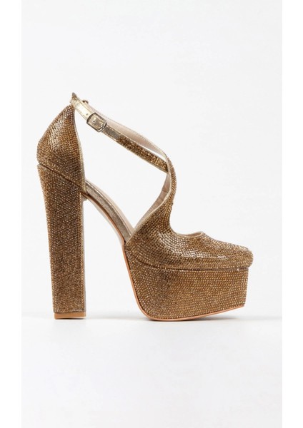 Gold Sultan Full Taş Klasik Köşe Kalıplı Kalın Topuklu Kadın Abiye Ayakkabı Kadın Topuklu Şık modelleri