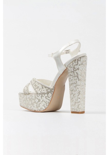 Gold Ayna Full İnci Taşlı Klasik Köşe Kalıplı Kalın Topuklu Kadın Abiye Ayakkabı Kadın Topuklu Şık fırsatları