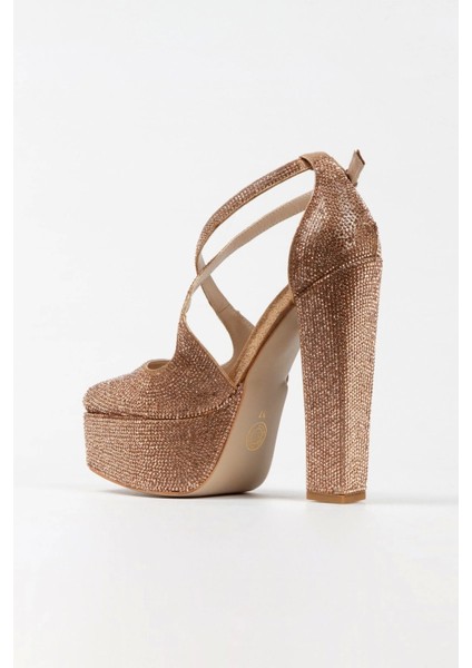 Gold Sultan Full Taş Klasik Köşe Kalıplı Kalın Topuklu Kadın Abiye Ayakkabı Kadın Topuklu Şık fırsatları