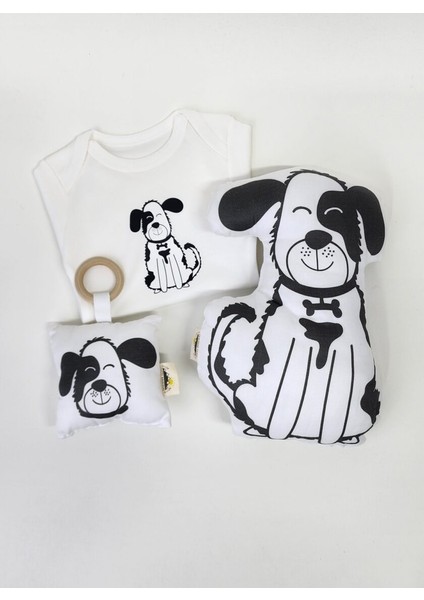 Köpek Uyku Arkadaşı Diş Kaşıyıcı ve Uzun Kol Çıtçıtlı Body Bebek Hediye Seti