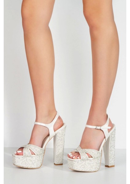 Platin Ayna Full İnci Taşlı Klasik Köşe Kalıplı Kalın Topuklu Kadın Abiye Ayakkabı Kadın Topuklu Şık fiyatları