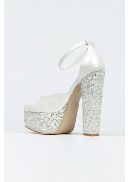 Sedef Cilt Ökçe Poli İnci Taşlı Klasik Köşe Kalıplı Kalın Topuklu Kadın Abiye Ayakkabı Kadın Topuklu fırsatları