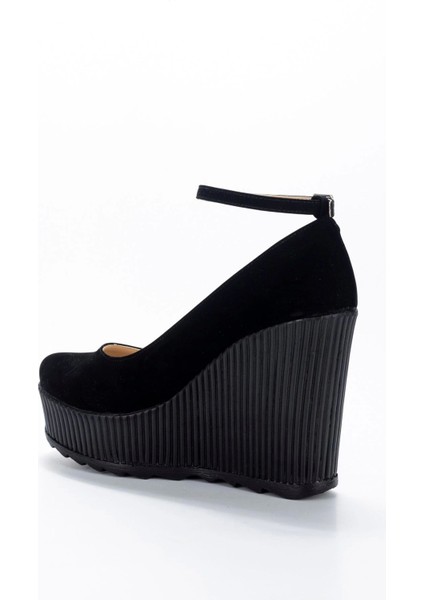 Kadın Siyah Süet Dolgu Topuklu Ayakkabı Kadın Topuklu Abiye Ayakkabı Şık Gece Ayakkabısı fırsatları