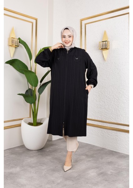 Gülçiçek Kadın Büyük Beden Keten Çilek Kumaş Fermuarlı Kap