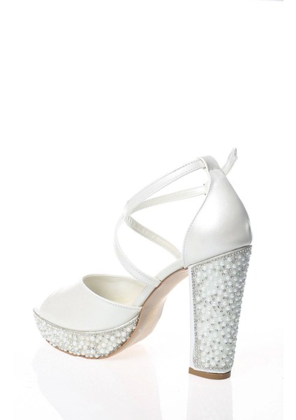 Kadın Moda Şık Sedef Cilt Ökçe Poli Inci Taş Topuklu Düğün Nişan Gece Abiye Ayakkabısı modelleri