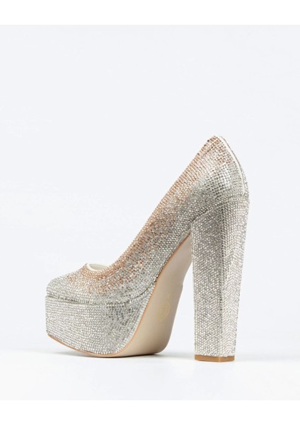 Kadın Moda Gold Sultan Çift Renk Taşlı Klasik Köşe Kalıplı Topuklu Düğün Nişan Gece Abiye Ayakkabısı modelleri
