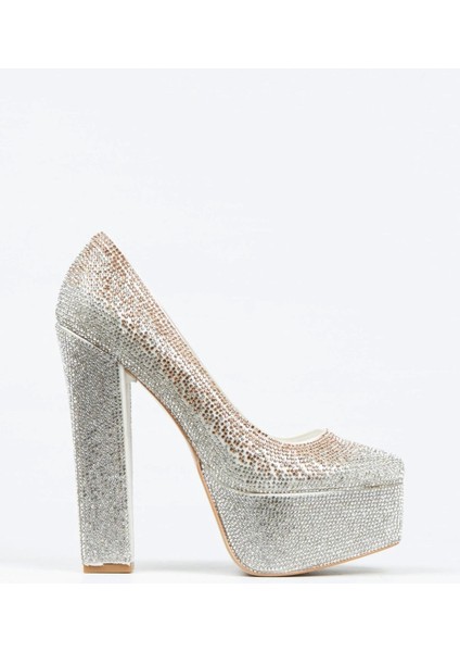 Kadın Moda Gold Sultan Çift Renk Taşlı Klasik Köşe Kalıplı Topuklu Düğün Nişan Gece Abiye Ayakkabısı fırsatları