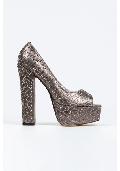 Kadın Moda Şık Gümüş Sultan Taşlı Klasik Köşe Kalıplı Kalın Düğün Nişan Gece Abiye Ayakkabısı fırsatları