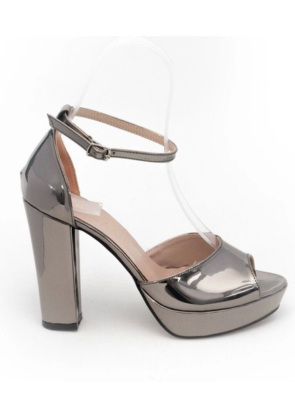 Kadın Moda Şık Platin Ayna Topuklu Zarif Tasarım Yüksek Topuk Düğün Nişan Gece Abiye Ayakkabısı