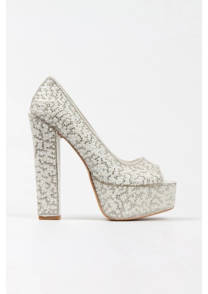 Kadın Moda Gold Sultan Full Inci Taşlı Klasik Köşe Kalıplı Kalın Düğün Nişan Gece Abiye Ayakkabısı fırsatları